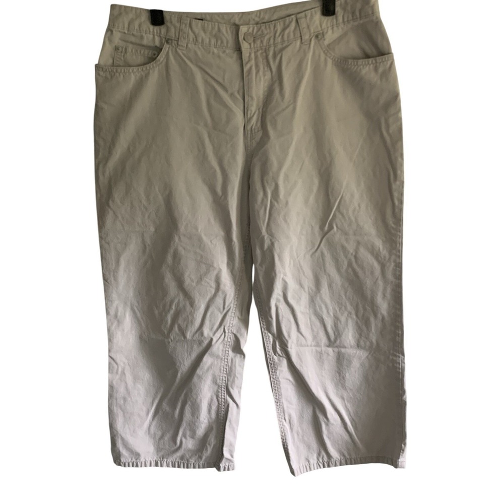 Lands' End Crop Pants 12 Petite Tan Khaki Cotton Chino Mid Rise Casual Preppy